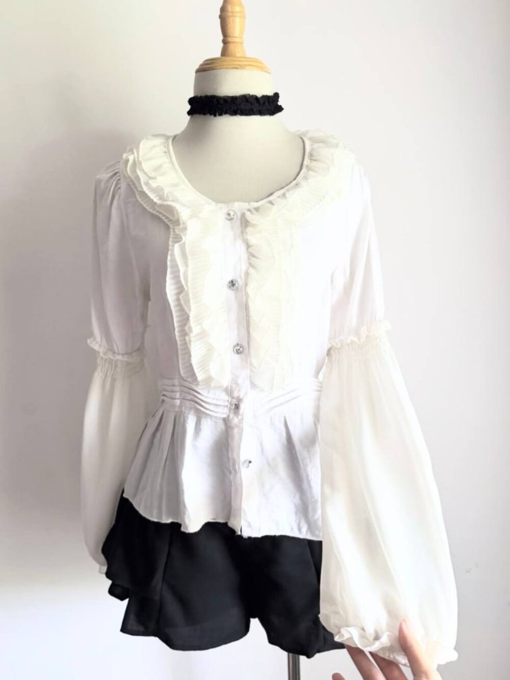 White Ruffle Peplum Blouse Long Sleeve Vintage Y2K Fairycore Cottagecore Top - Picture 3 of 4